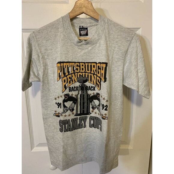 Vintage Pittsburgh Penguins 91‎ 92 Back To Back Stanley Cups T Shirt Sz S Rare - Picture 6 of 7
